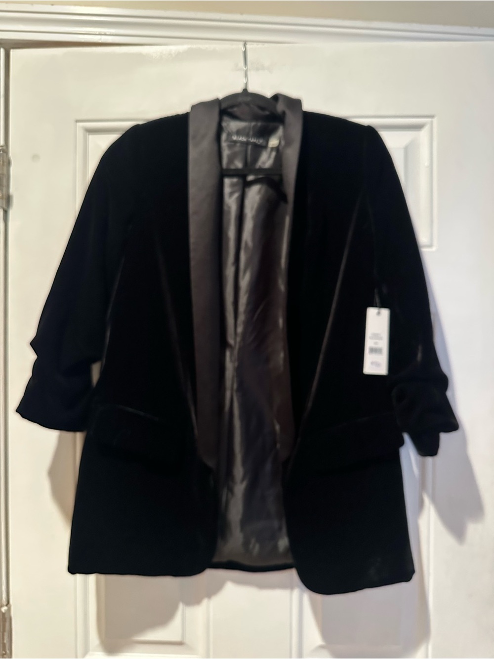 Black Tape Brand Velvet Open-Front Blazer with Satin Lapel